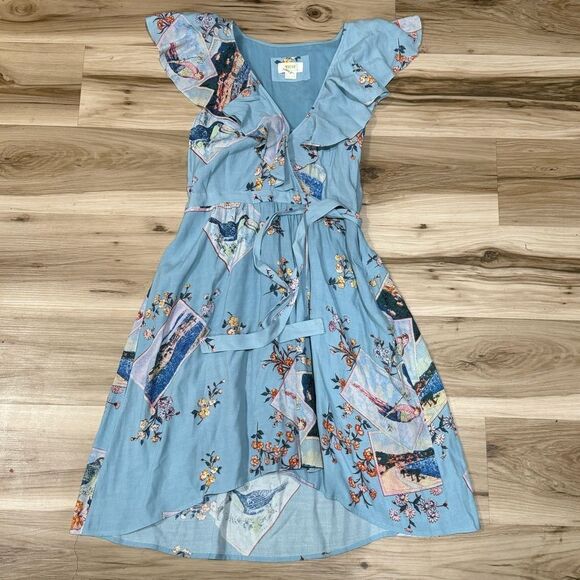 Anthropologie Maeve Rosalia Wrap Dress Blue Women’s 8 - Picture 2 of 4